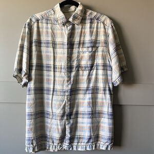 Tommy Bahama Mens Small Short Sleeve Button Up Silk Shirt Plaid Preppy Outdoor
